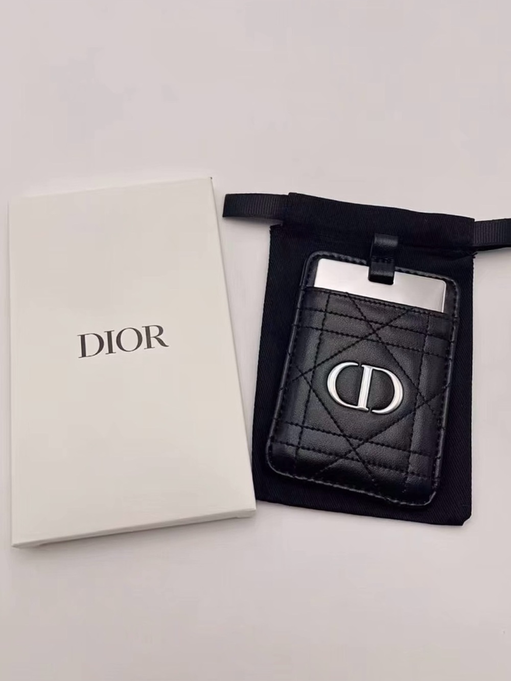 Dior Beauty Black Quilted Card Holder Compact Mirror Storage Set w/ 3M Adhesive